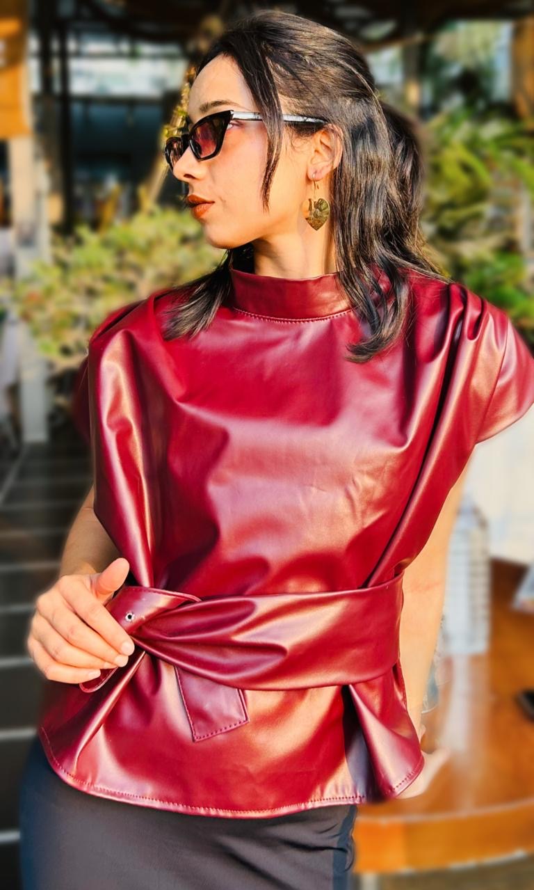 Cherry Red Faux Leather Top