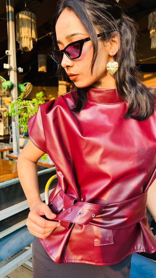 Cherry Red Faux Leather Top