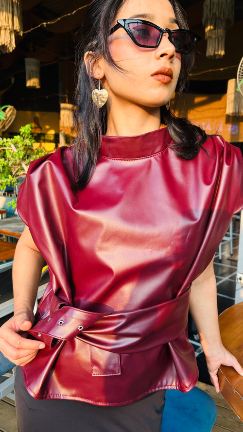 Cherry Red Faux Leather Top