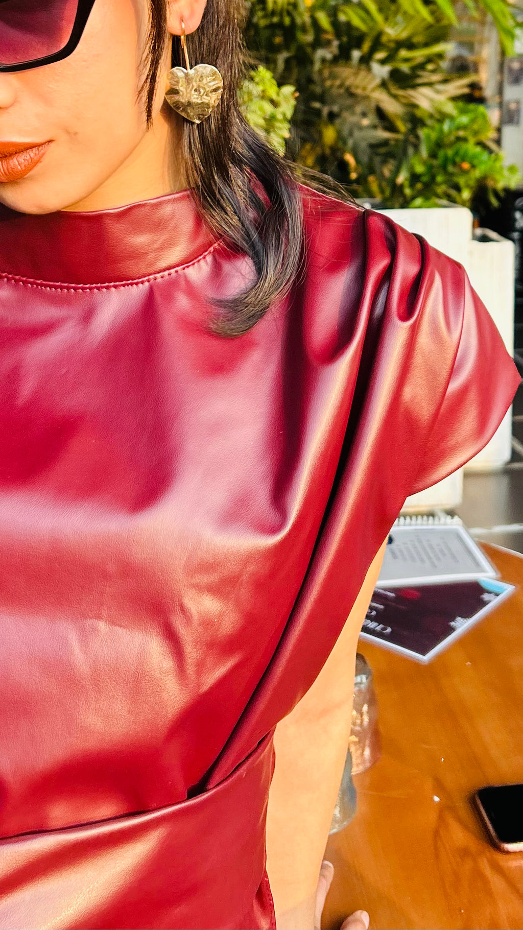 Cherry Red Faux Leather Top