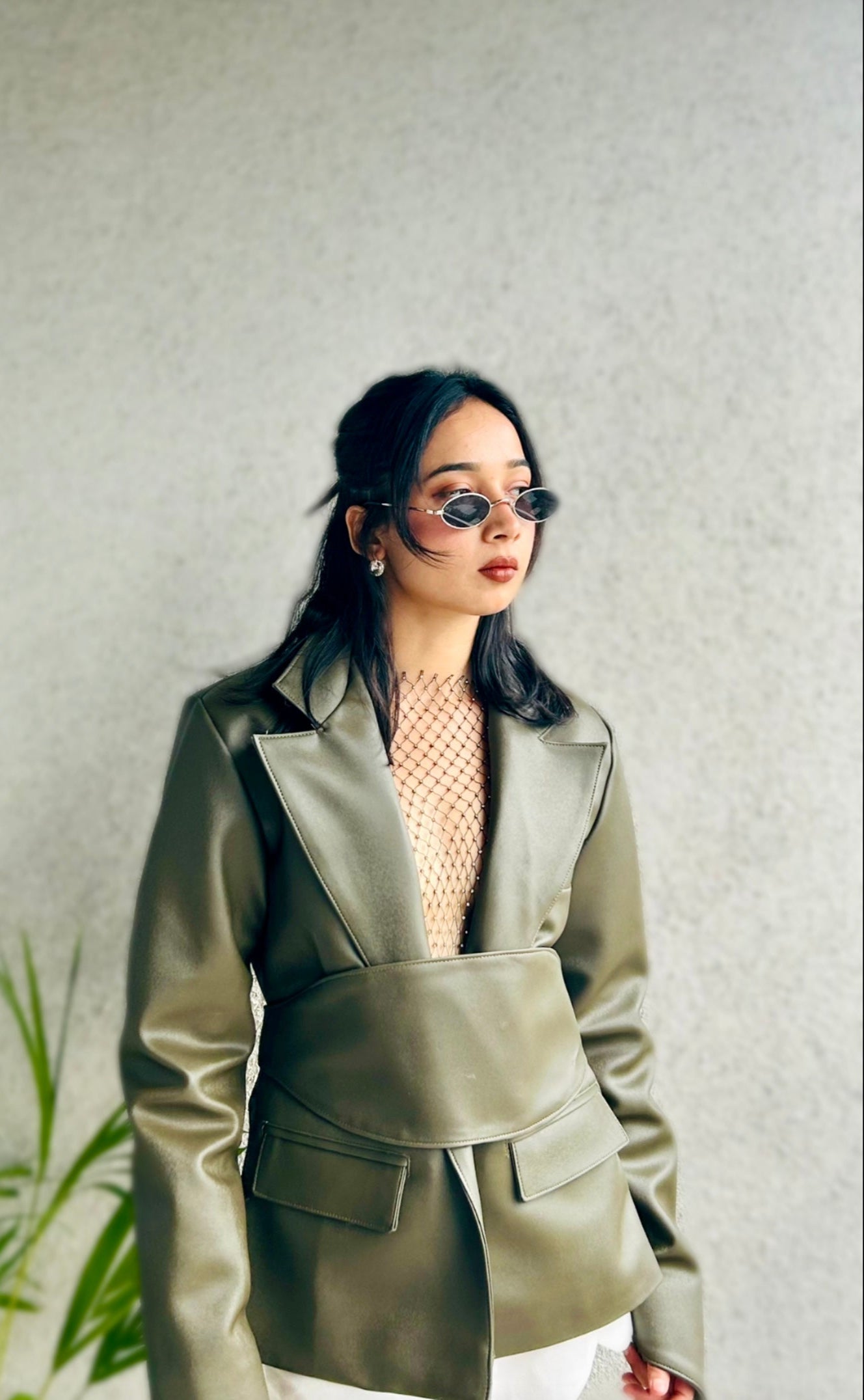Foxx Olive Green Leather Wrap Jacket