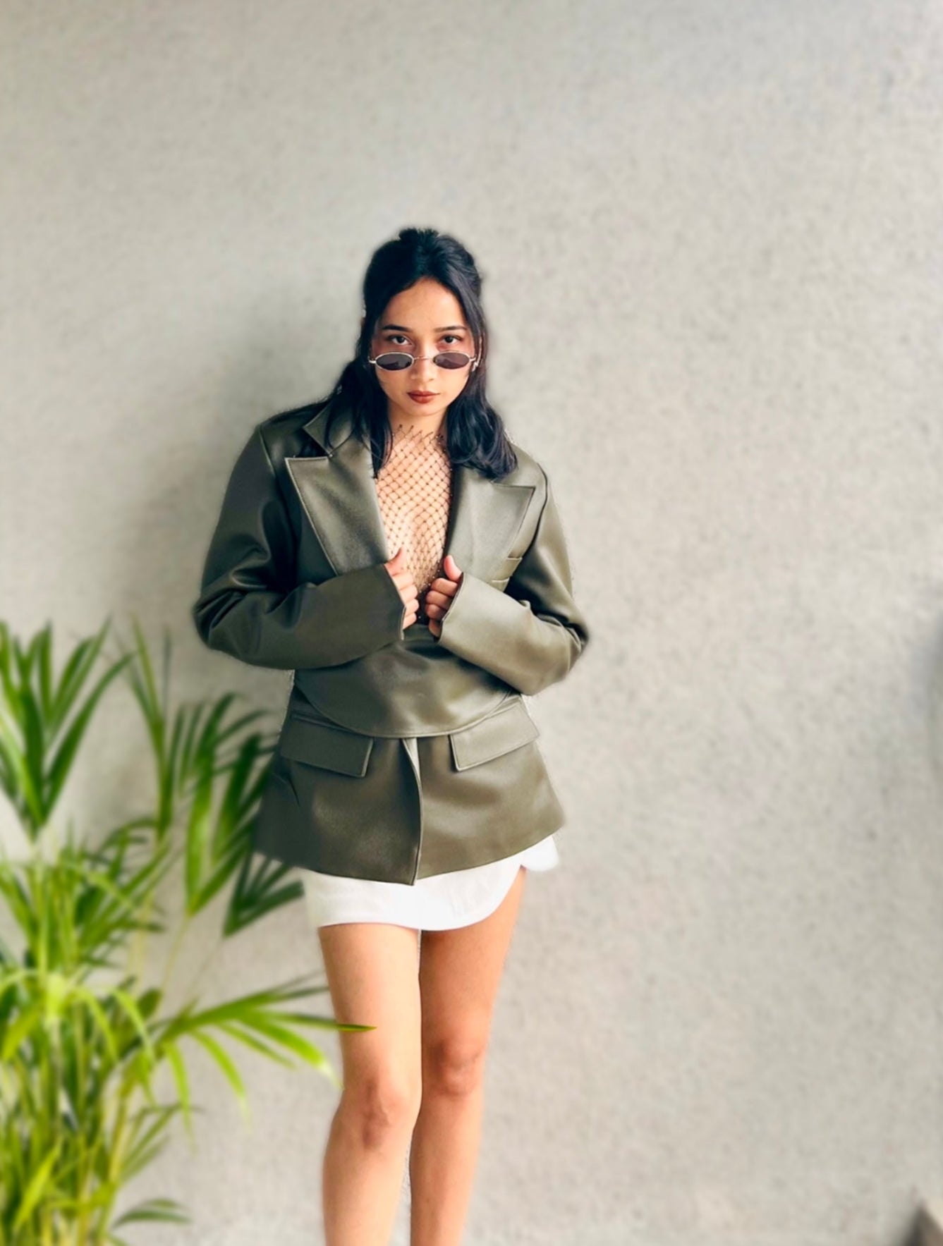 Foxx Olive Green Leather Wrap Jacket