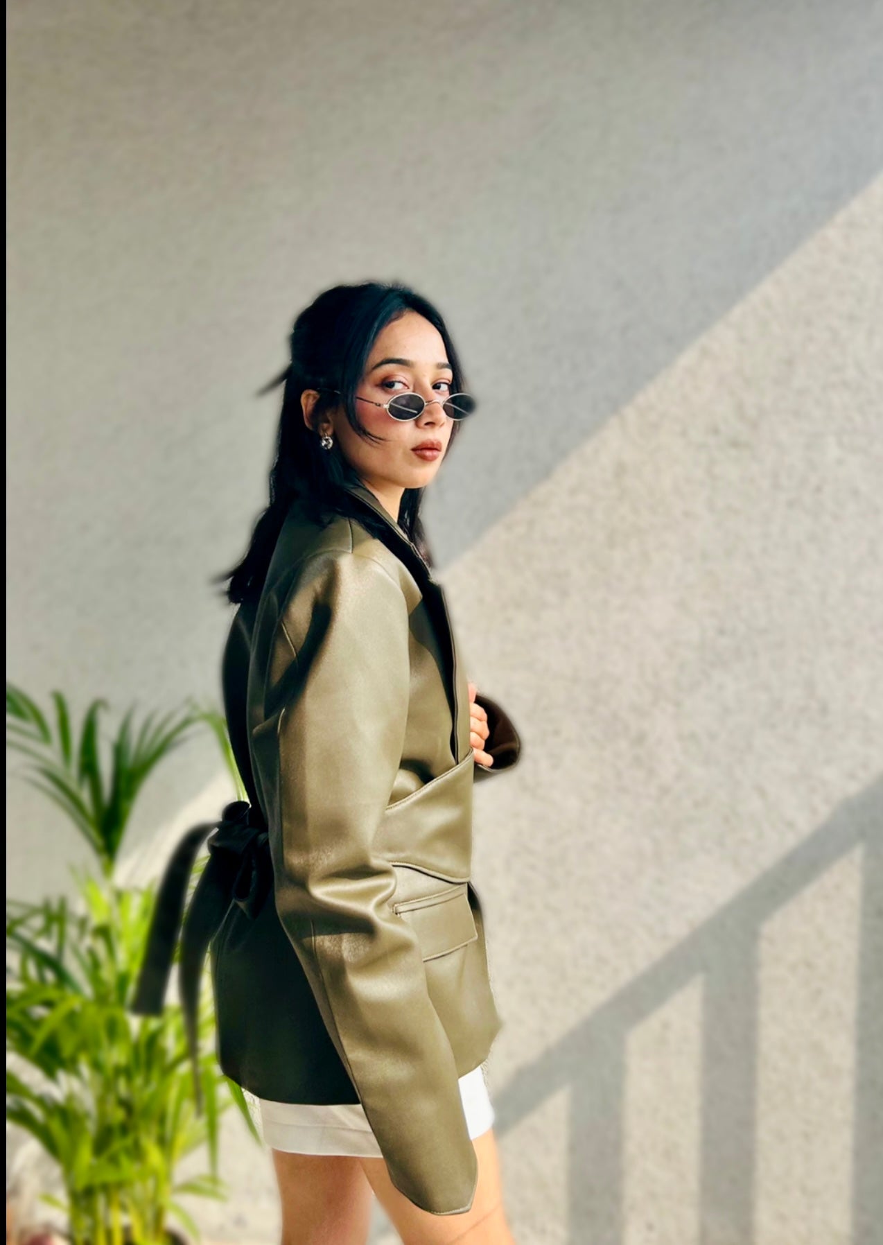 Foxx Olive Green Leather Wrap Jacket