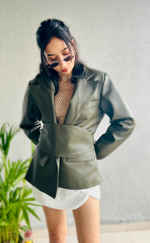 Foxx Olive Green Leather Wrap Jacket